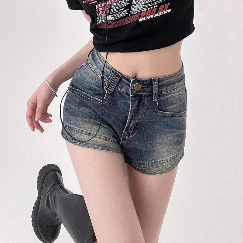 Shorts Women Denim Sexy High Waist American Style Retro Fashion Summer Hotsweet Streetwear All-match Casual Jeans Pants